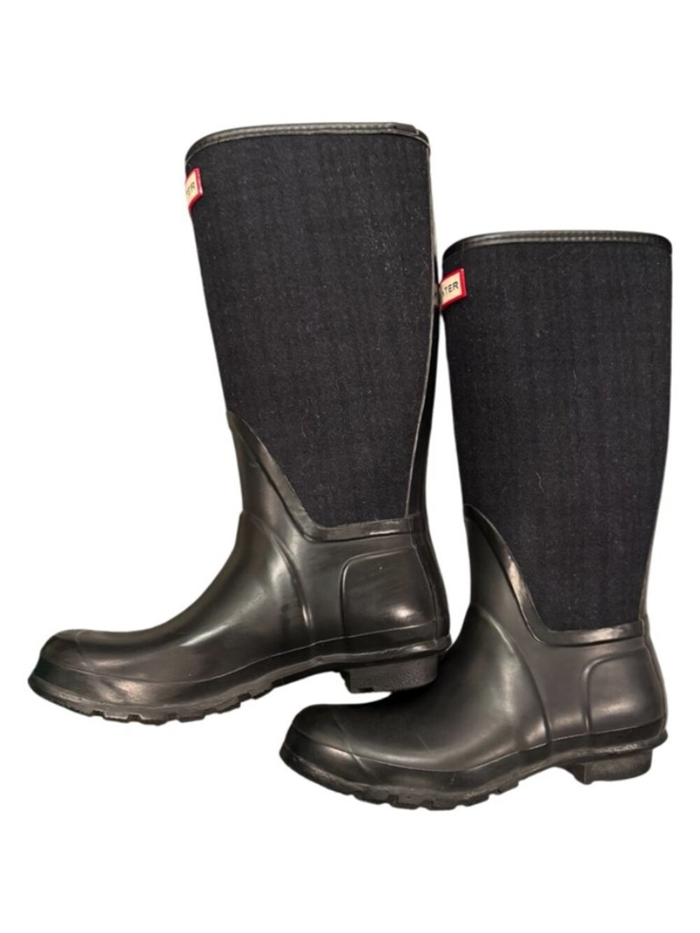 Hunter Arlen Tall Waterproof Boots Women’s 8 Black Rubber Wool Blend Winter - Picture 8 of 9